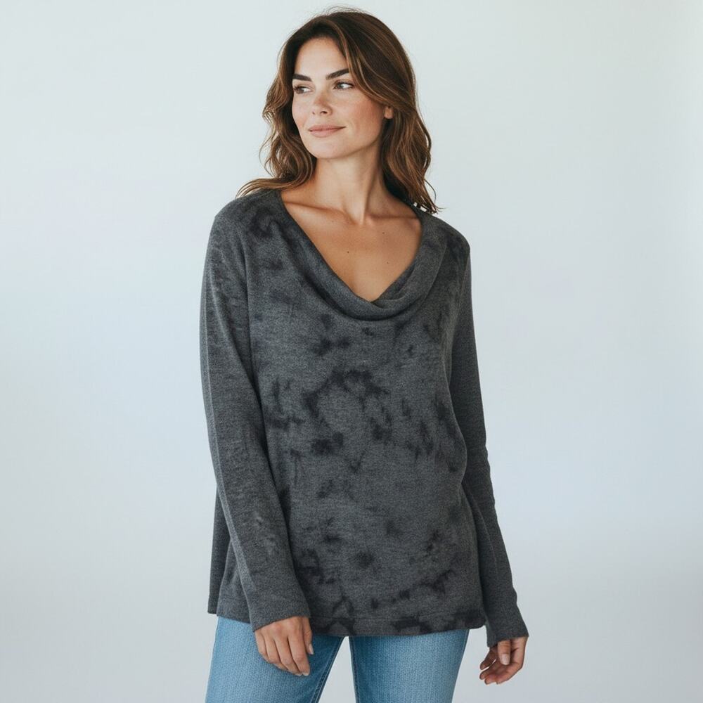 Eileen Fisher Gray Black Slouch Neck 100% Alpaca Top Size XL 1798 READ PLEASE!